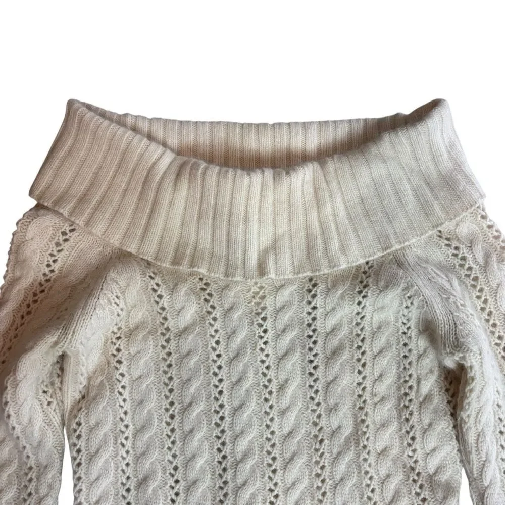 Vintage 90's Express Wool Angora Cashmere Blend Off The Shoulder Cream Sweater